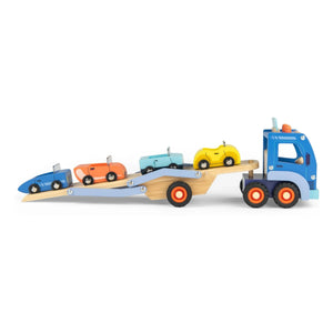 Moulin Roty - Camión transportador de coches y accesorios | Azul
