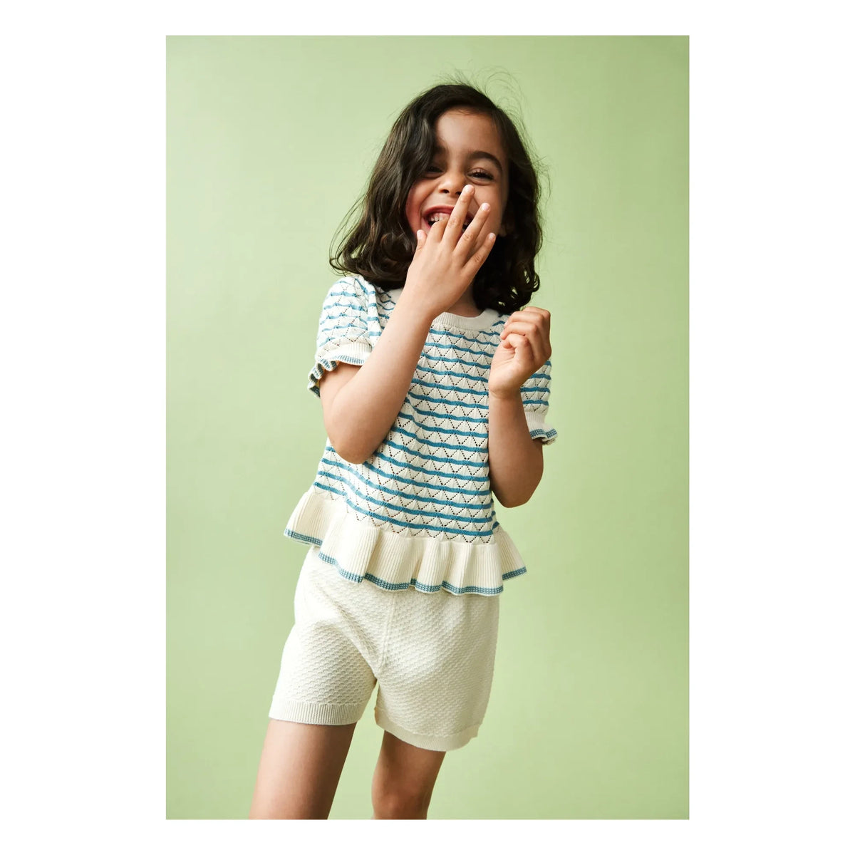 FUB - Camiseta punto fino algodón orgánico calado | Azul celeste