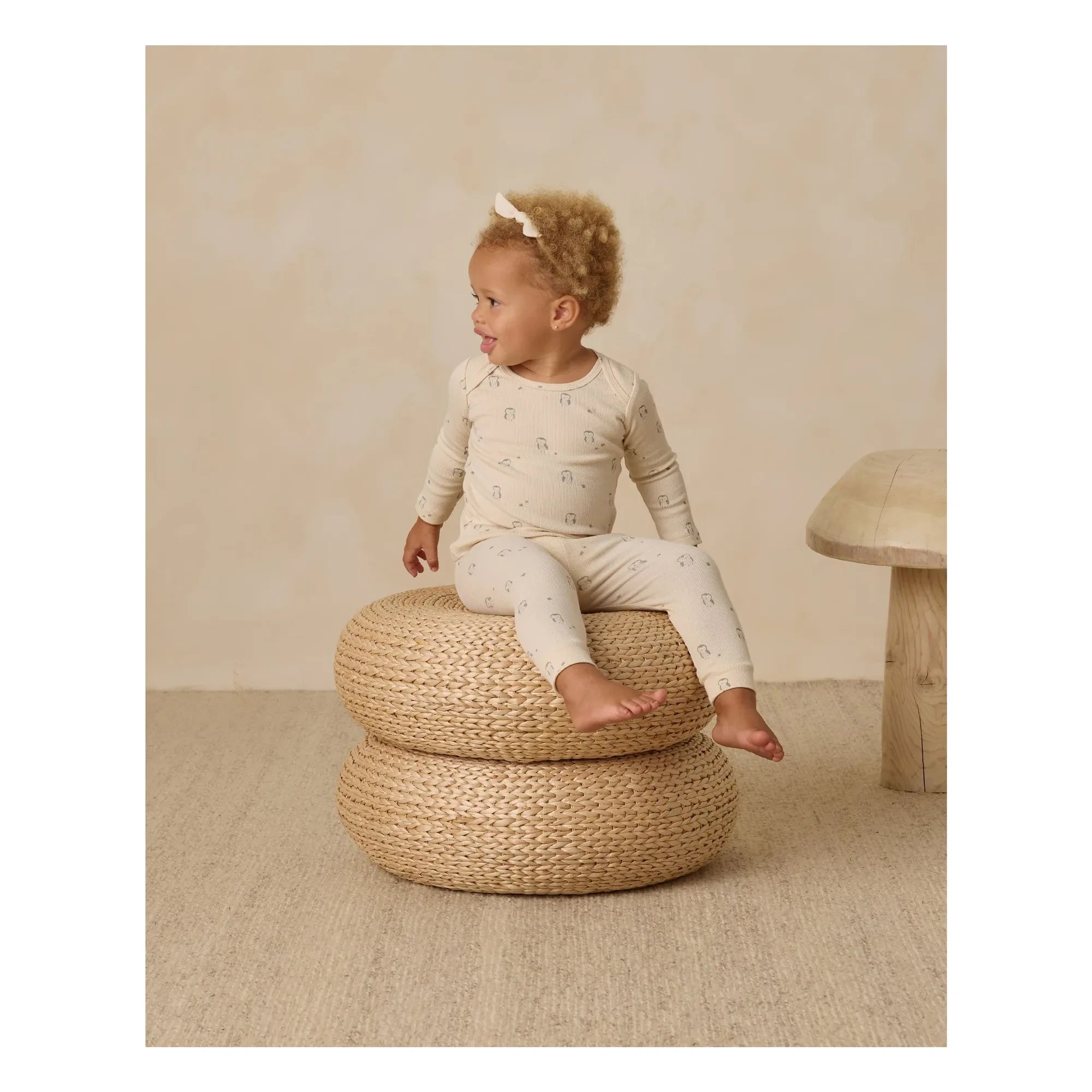Quincy Mae - Conjunto de top y mallas de algodón orgánico acanalado Hazelnut | Crudo