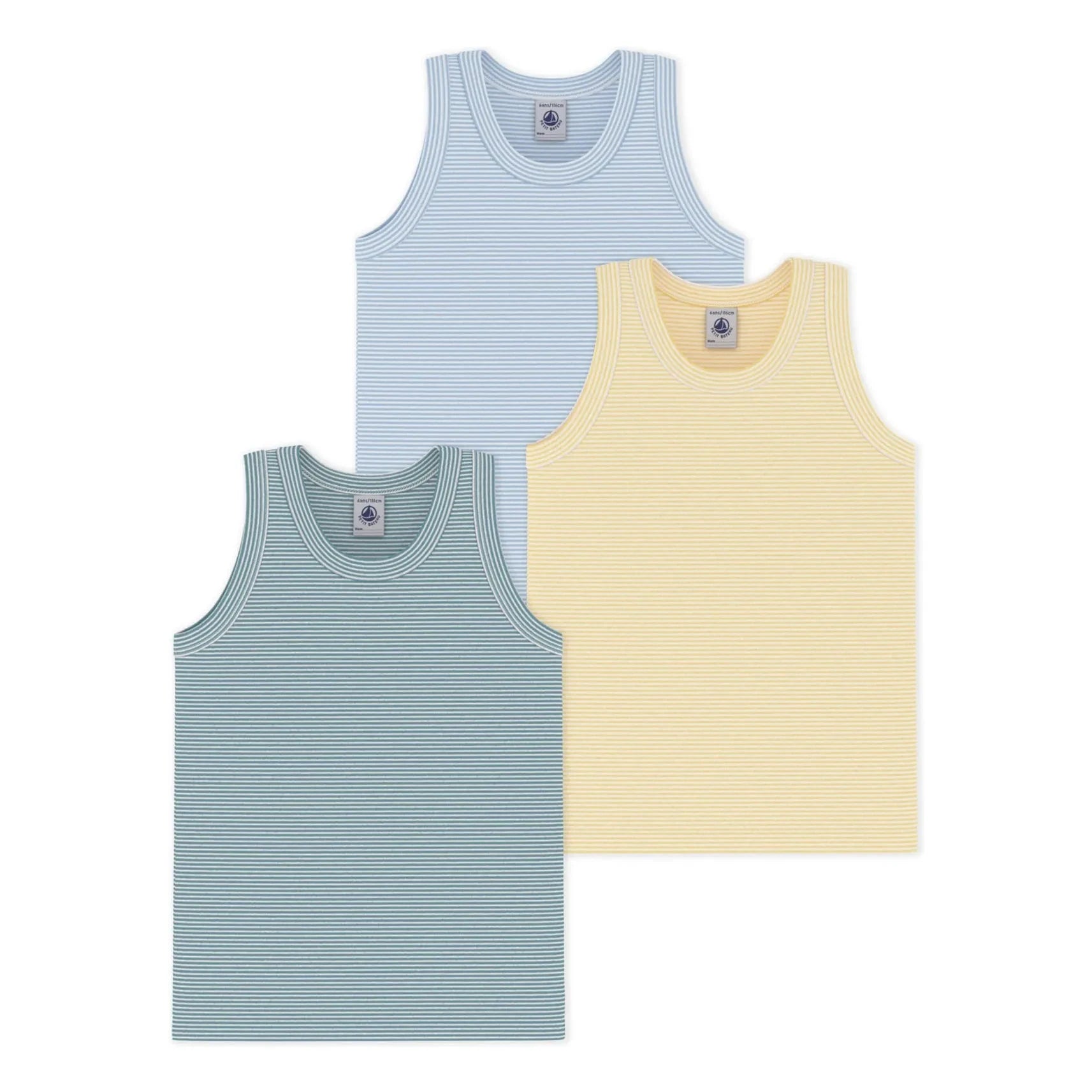 Petit Bateau - Pack de 3 camisetas de tirantes Milleraies con rayas | Azul