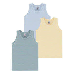 Petit Bateau - Pack de 3 camisetas de tirantes Milleraies con rayas | Azul