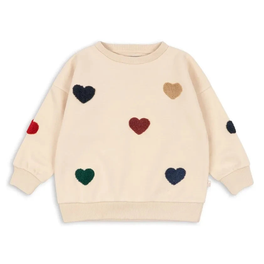 Konges Sløjd - Lou Hearts Organik Pamuklu Sweatshirt | Bej