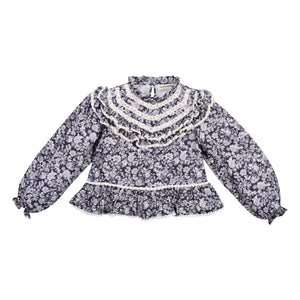 the new society - Lilth Blusa de Muselina de Algodón con Estampado Floral | Azul marino