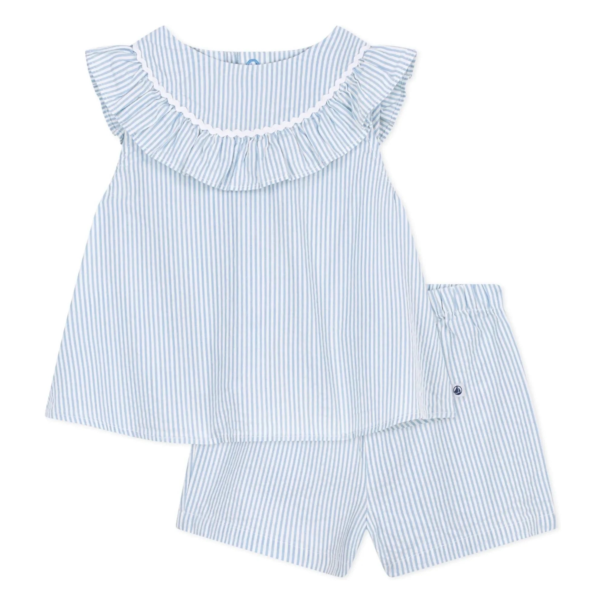 Petit Bateau - Conjunto de blusa y pantalón corto de popelín de algodón orgánico | Blanco