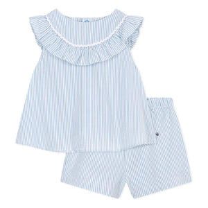 Petit Bateau - Conjunto de blusa y pantalón corto de popelín de algodón orgánico | Blanco