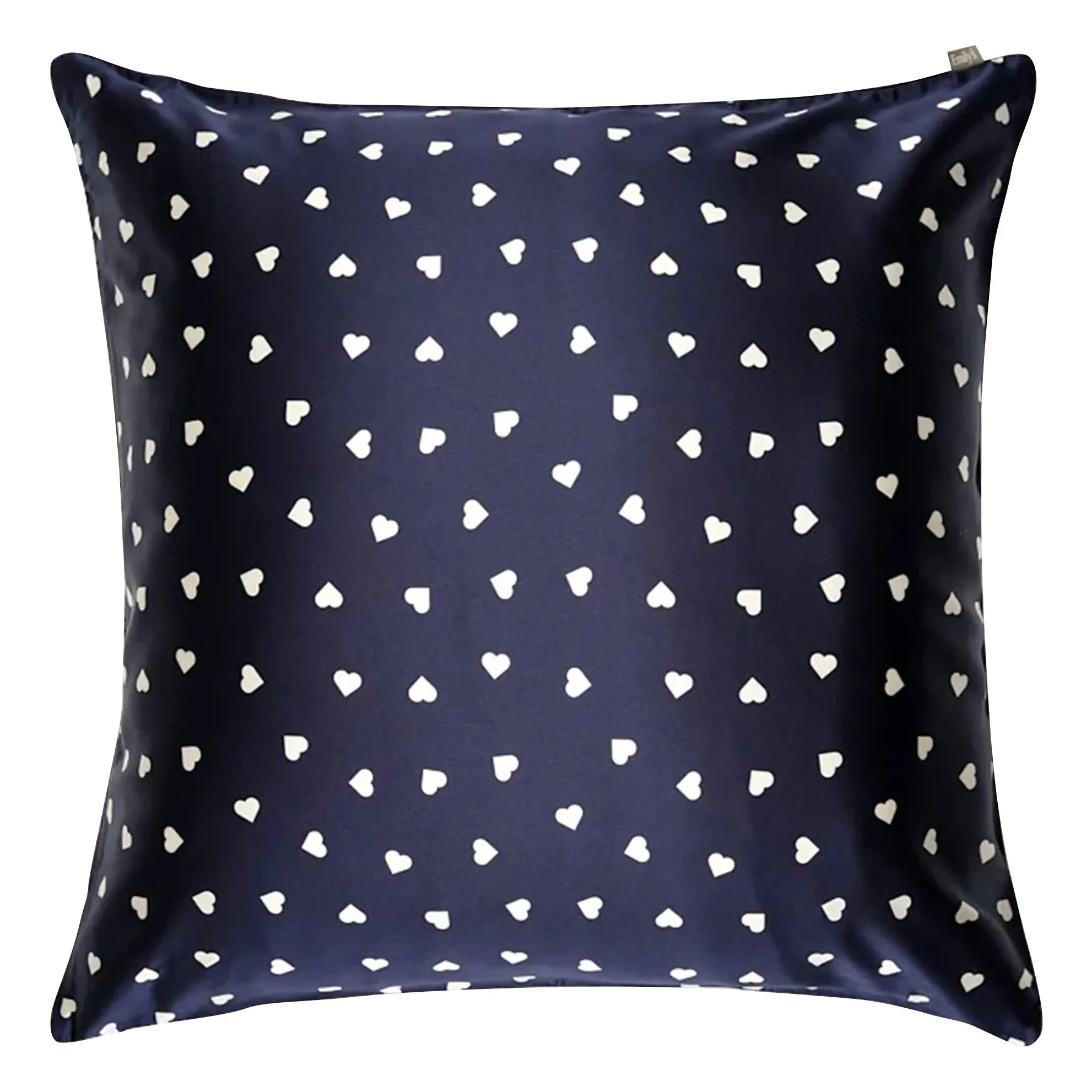 Emily's Pillow - Funda de almohada de seda de morera con estampado de corazones | Azul noche