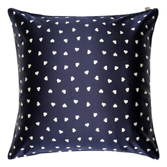 Emily's Pillow - Funda de almohada de seda de morera con estampado de corazones | Azul noche