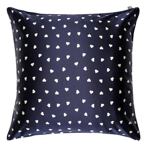 Emily's Pillow - Funda de almohada de seda de morera con estampado de corazones | Azul noche