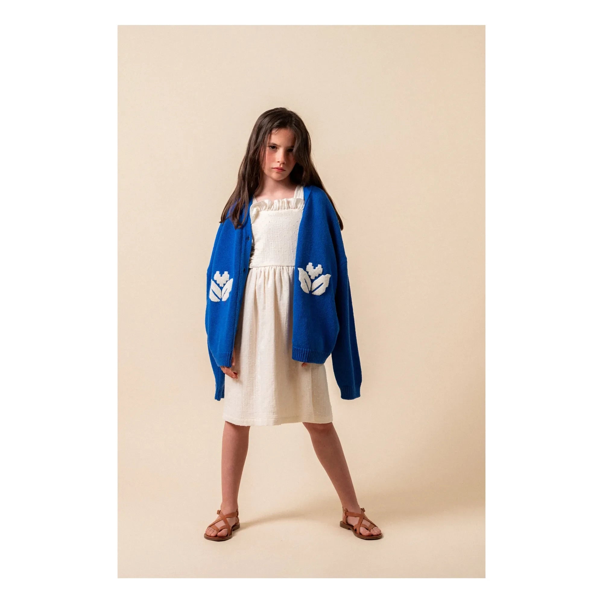 birinit - Cárdigan bordado con flores de cobalto | Azul royal