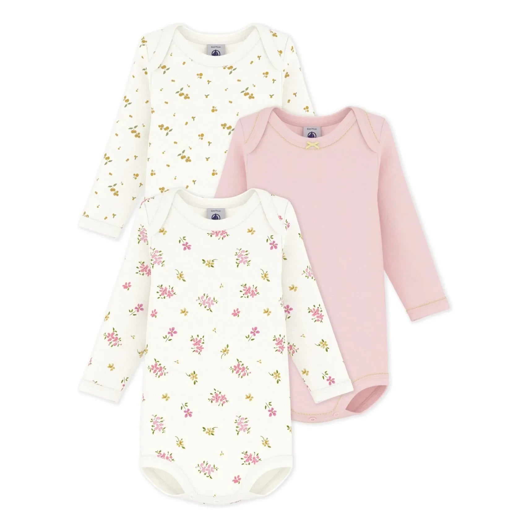 Petit Bateau - Conjunto de 3 Bodys de Flores | Blanco