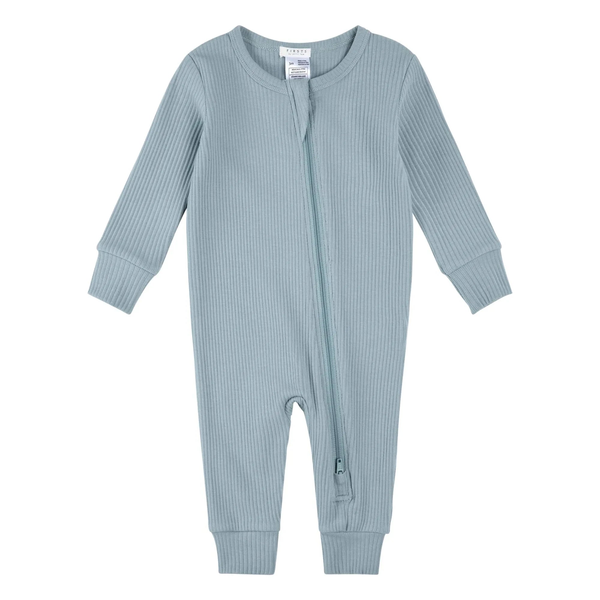 Petit Lem - Pijama de algodón orgánico y modal acanalado sin pies | Azul