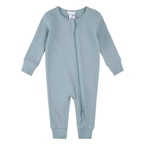 Petit Lem - Pijama de algodón orgánico y modal acanalado sin pies | Azul