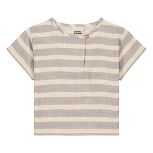 Studio Bohème - Camiseta de gasa de algodón orgánico a rayas Orso | Azul claro