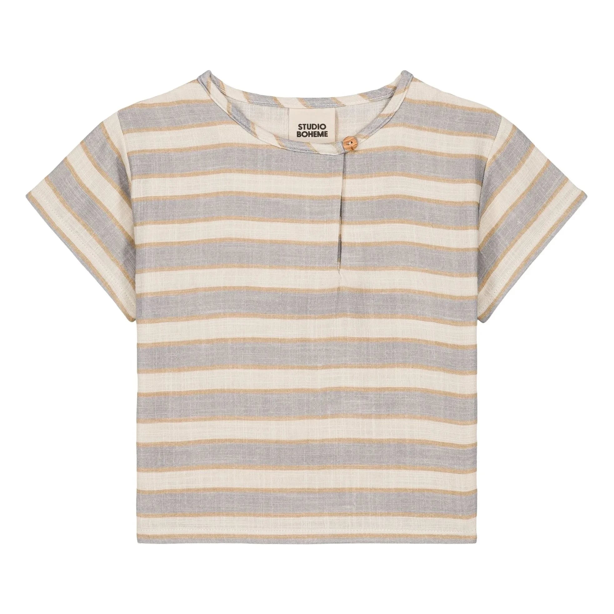 Studio Bohème - Camiseta de gasa de algodón orgánico a rayas Orso | Azul claro