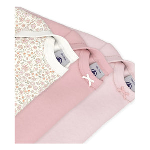 Petit Bateau - 3'lü Çiçek Desenli Düğümlü Organik Pamuklu Body | Pembe