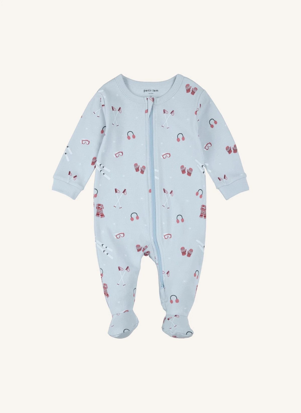 Petit Lem - Pijama con pies de algodón orgánico para después del esquí | Azul claro