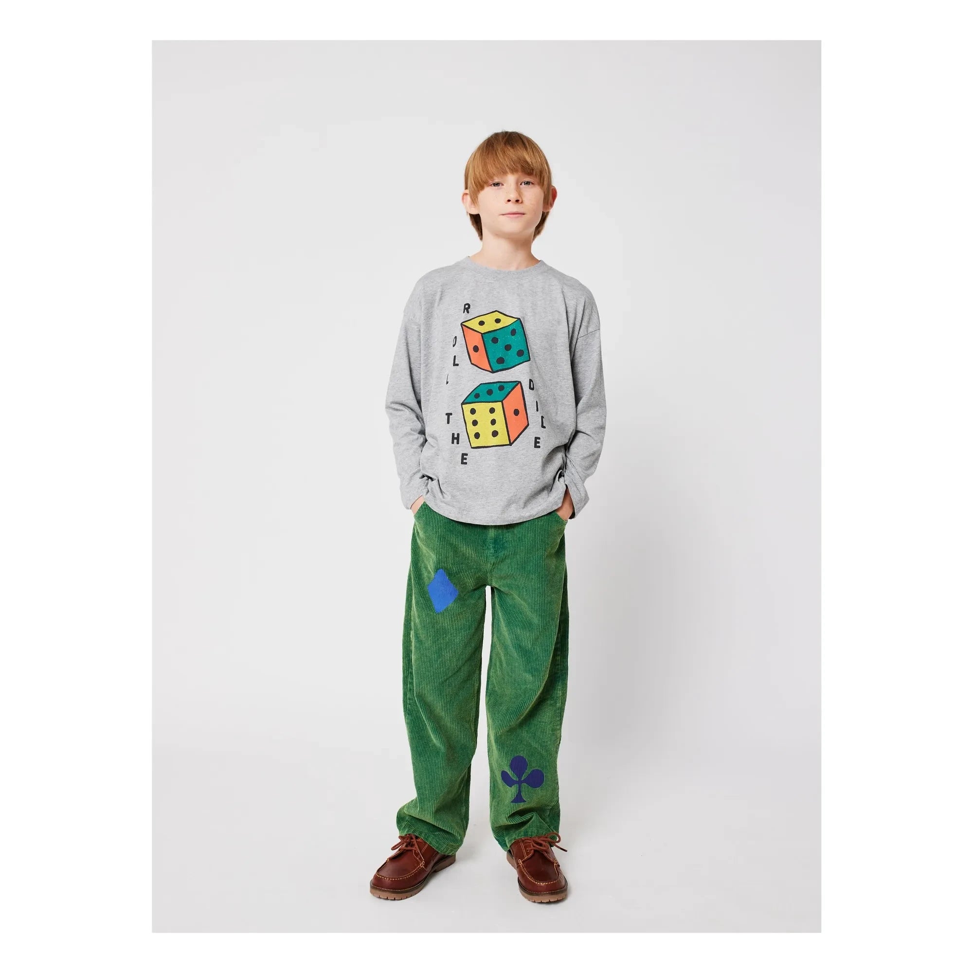 Bobo Choses - Camiseta de manga larga Roll The Dice de algodón orgánico | Gris jaspeado