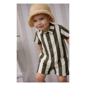 Lililotte - Charly Mono Gabardina de Algodón Orgánico a Rayas | Oliva