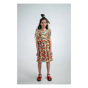 Repose AMS - Vestido de algodón orgánico con estampado floral y volantes | Amarillo claro