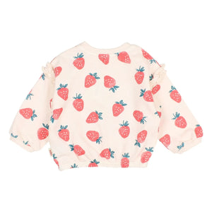 Búho - Algodón orgánico con estampado de fresas | Rosa claro