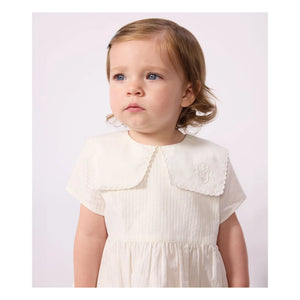 Petit Bateau - Conjunto de vestido con cuello marinero y braguita tipo bloomer en lino y algodón orgánico | Blanco