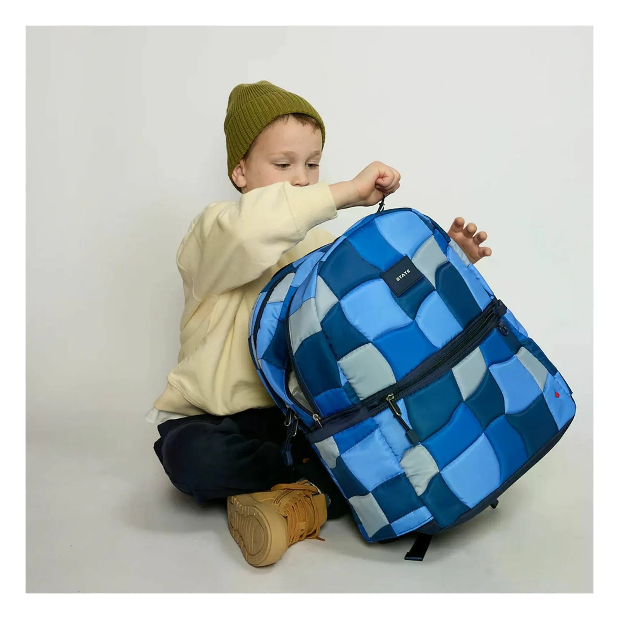 State Bags - Mochila de cuadros con doble bolsillo Kane | Azul