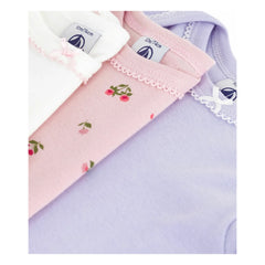 Petit Bateau - Conjunto de 3 Bodys de Algodón Orgánico Estampado Floral | Malva