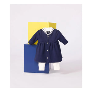 Petit Bateau - Conjunto de vestido y leggings de algodón orgánico | Azul marino