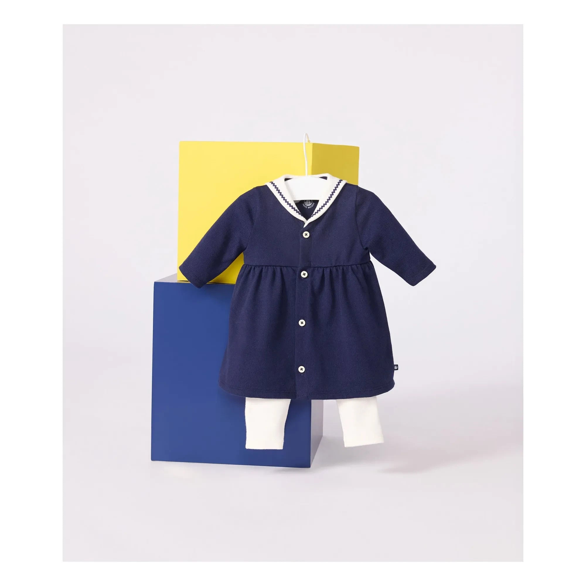 Petit Bateau - Conjunto de vestido y leggings de algodón orgánico | Azul marino