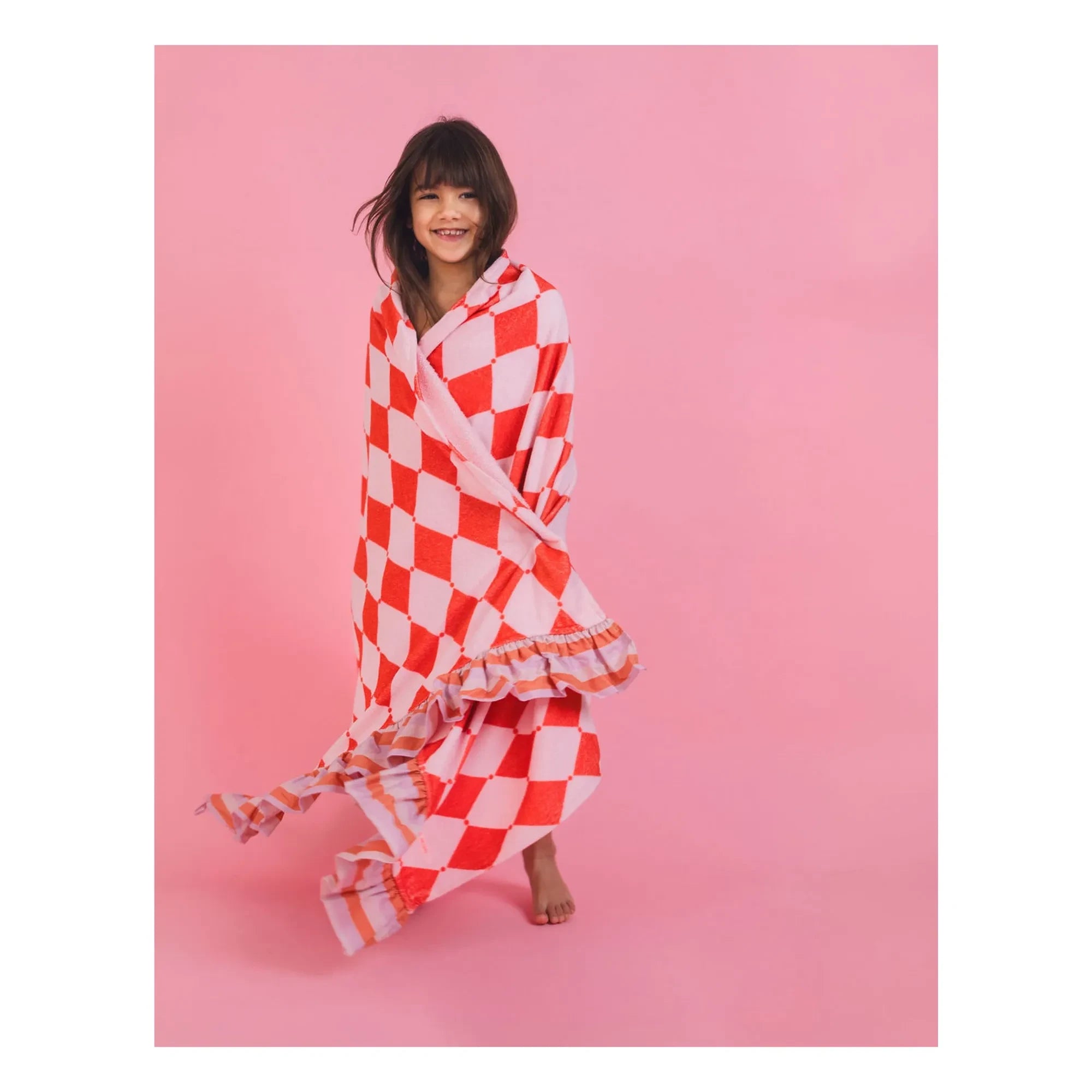 Jera Mini - Toalla fouta de rizo con volantes Losange | Rosa