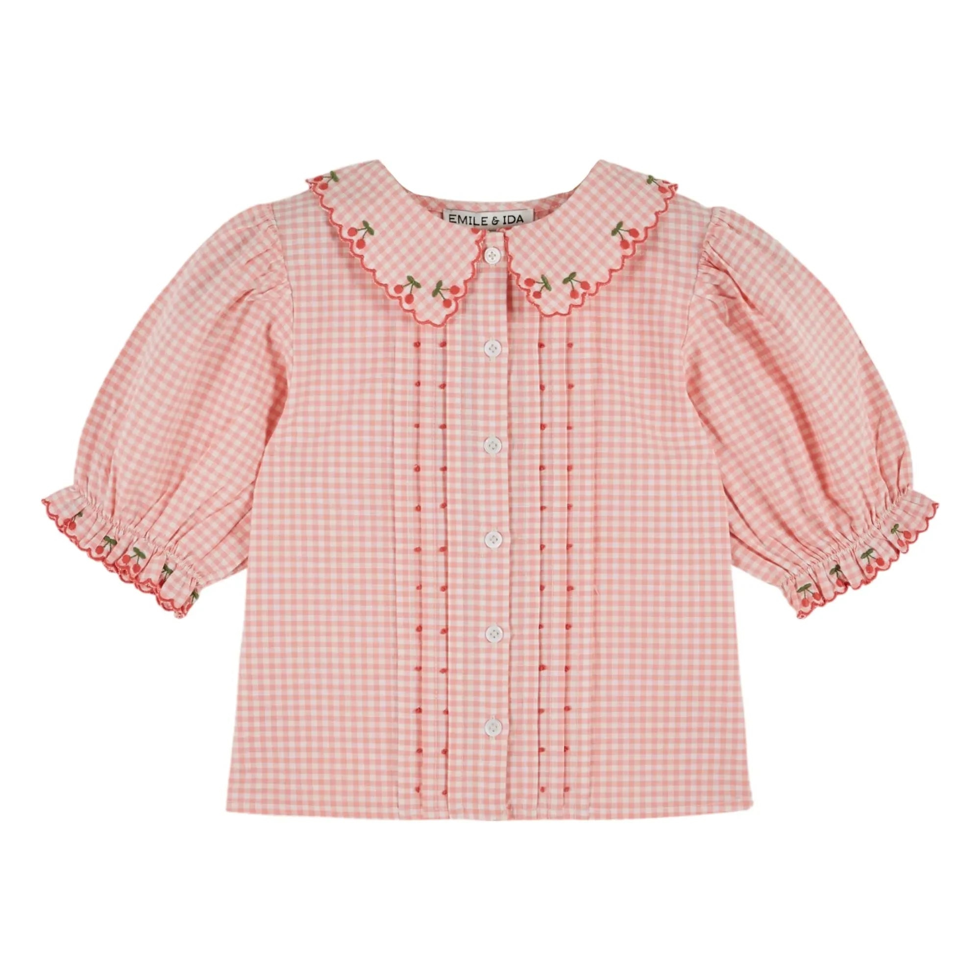 Emile et Ida - Blusa Bordada a Cuadros de Algodón Orgánico | Rosa