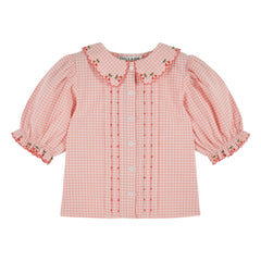 Emile et Ida - Blusa Bordada a Cuadros de Algodón Orgánico | Rosa