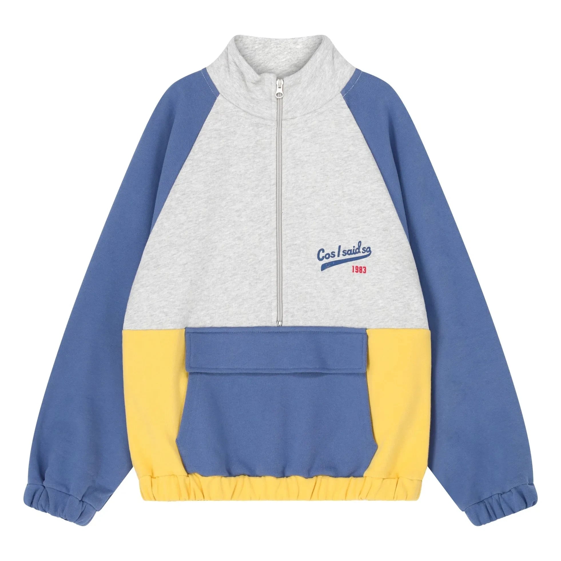 Cos I Said So - Sudadera con Cremallera y Logo Color Block, Algodón Orgánico | Gris Melange