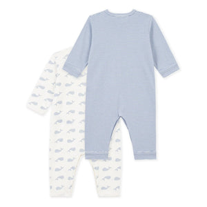 Petit Bateau - 2’li Dors Bien Baleines Organik Pamuklu Pijama Takımı | Mavi