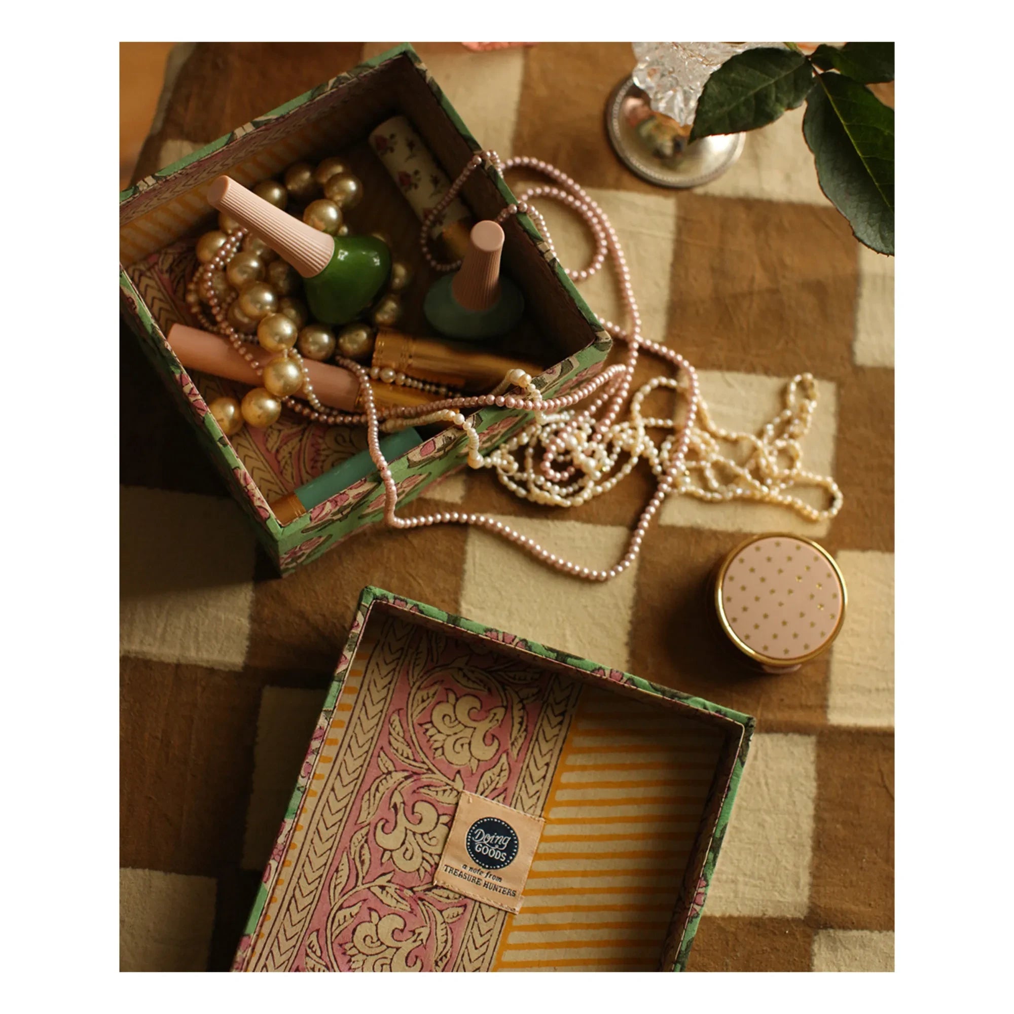 Doing Goods - Cajas cuadradas Emma Wood y Algodón - Set de 2 | Verde