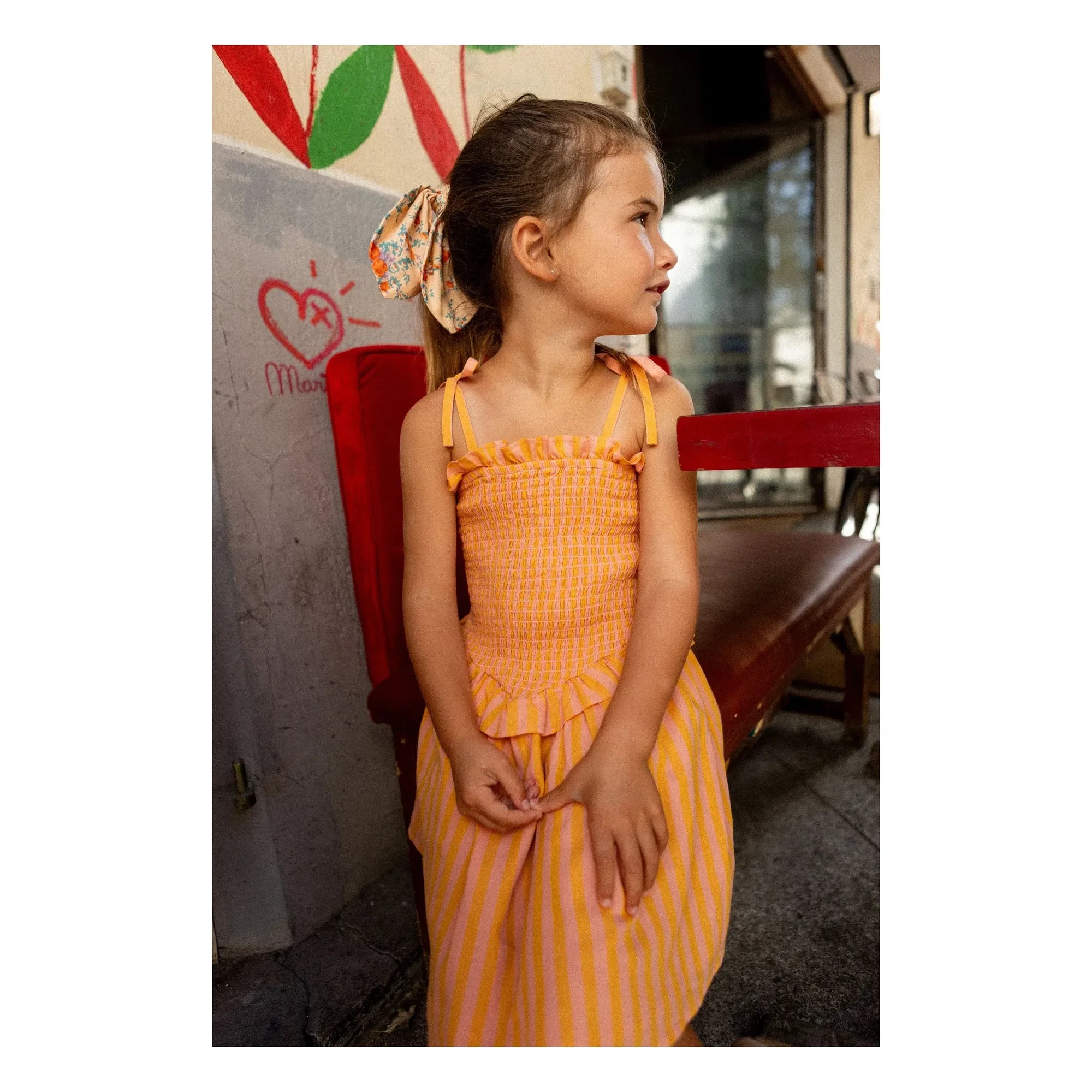 Louis Louise - Vestido fruncido a rayas Eden | Naranja