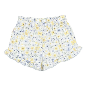 Búho - Pantalón corto para bebé seersucker floral | Azul claro