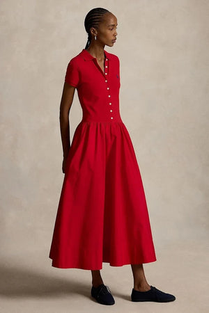 Vestido acampanado Polo Ralph Lauren de algodón y elastano