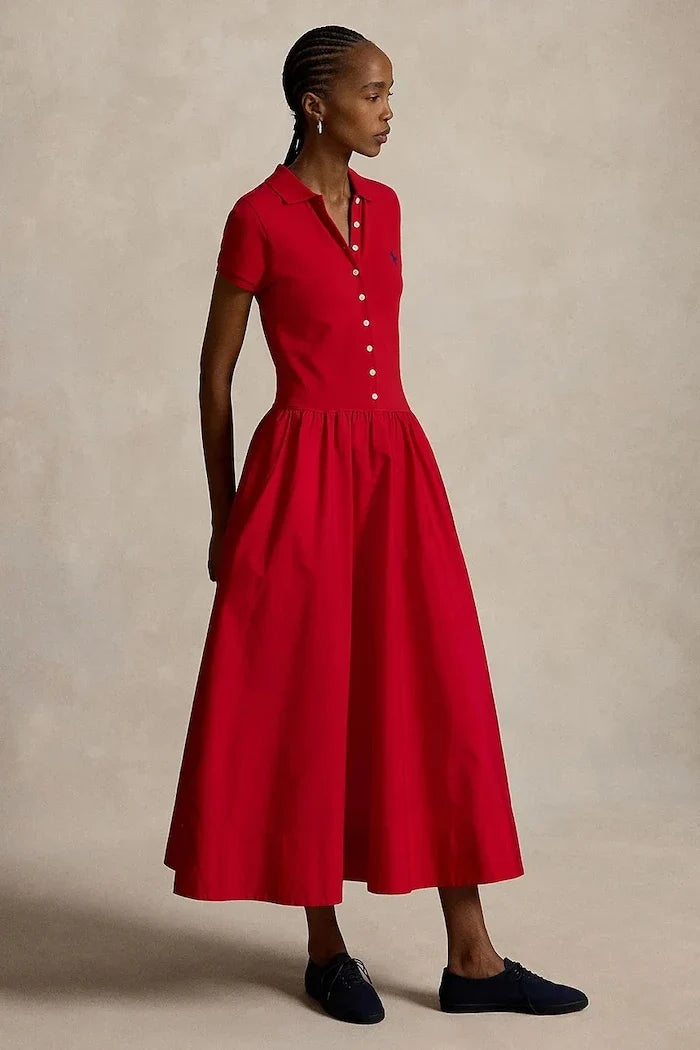 Vestido acampanado Polo Ralph Lauren de algodón y elastano