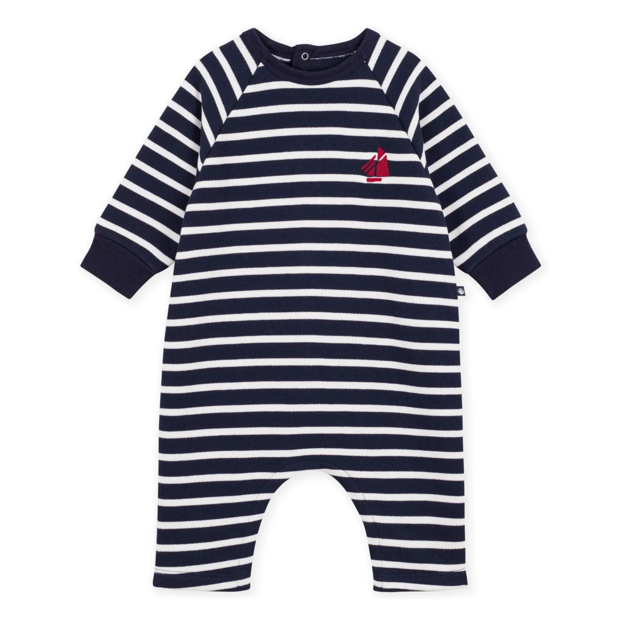 Petit Bateau - Organik pamuklu çizgili tulum | Lacivert