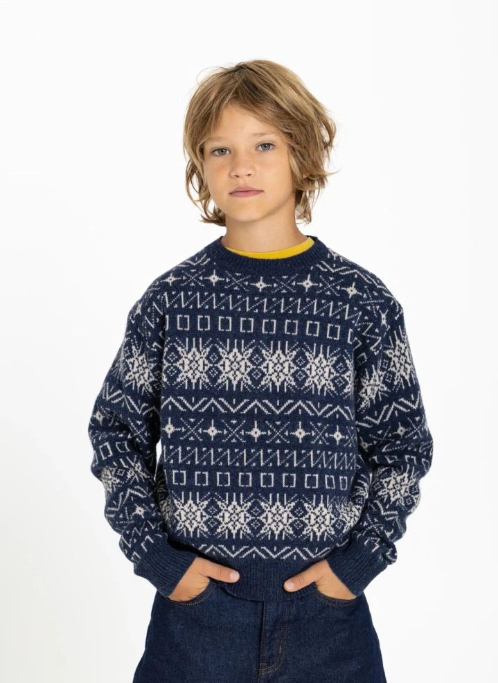 Hundred Pieces - Suéter de Merino Jacquard Mika | Gris azul