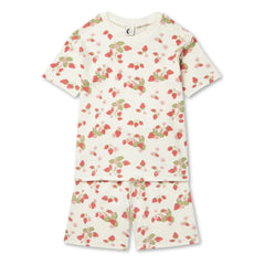 Sleepy Doe - Conjunto de pijama de algodón orgánico con fresas | Crudo