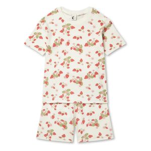 Sleepy Doe - Conjunto de pijama de algodón orgánico con fresas | Crudo