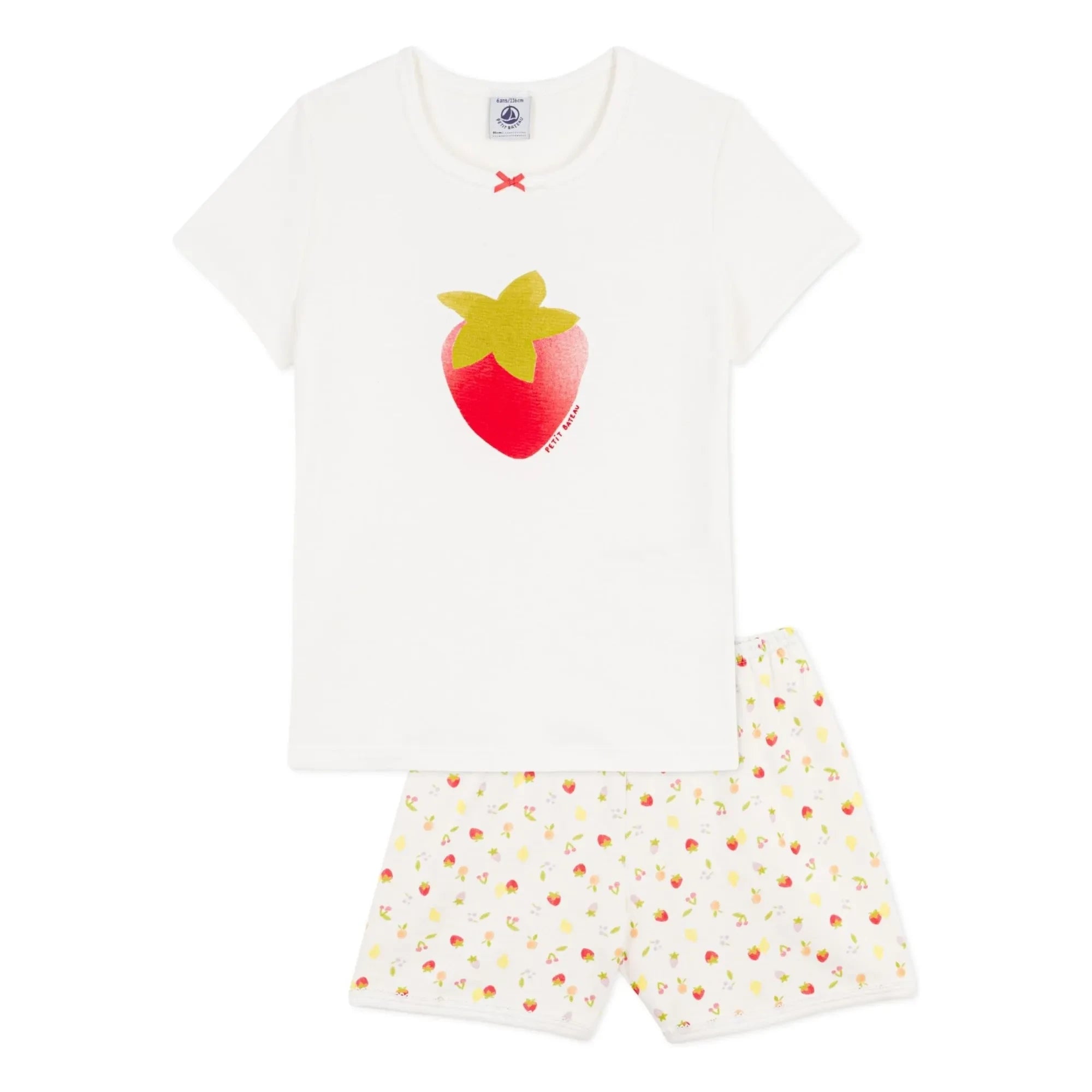Petit Bateau - Pijama corto de algodón orgánico con estampado de fresas | Crudo