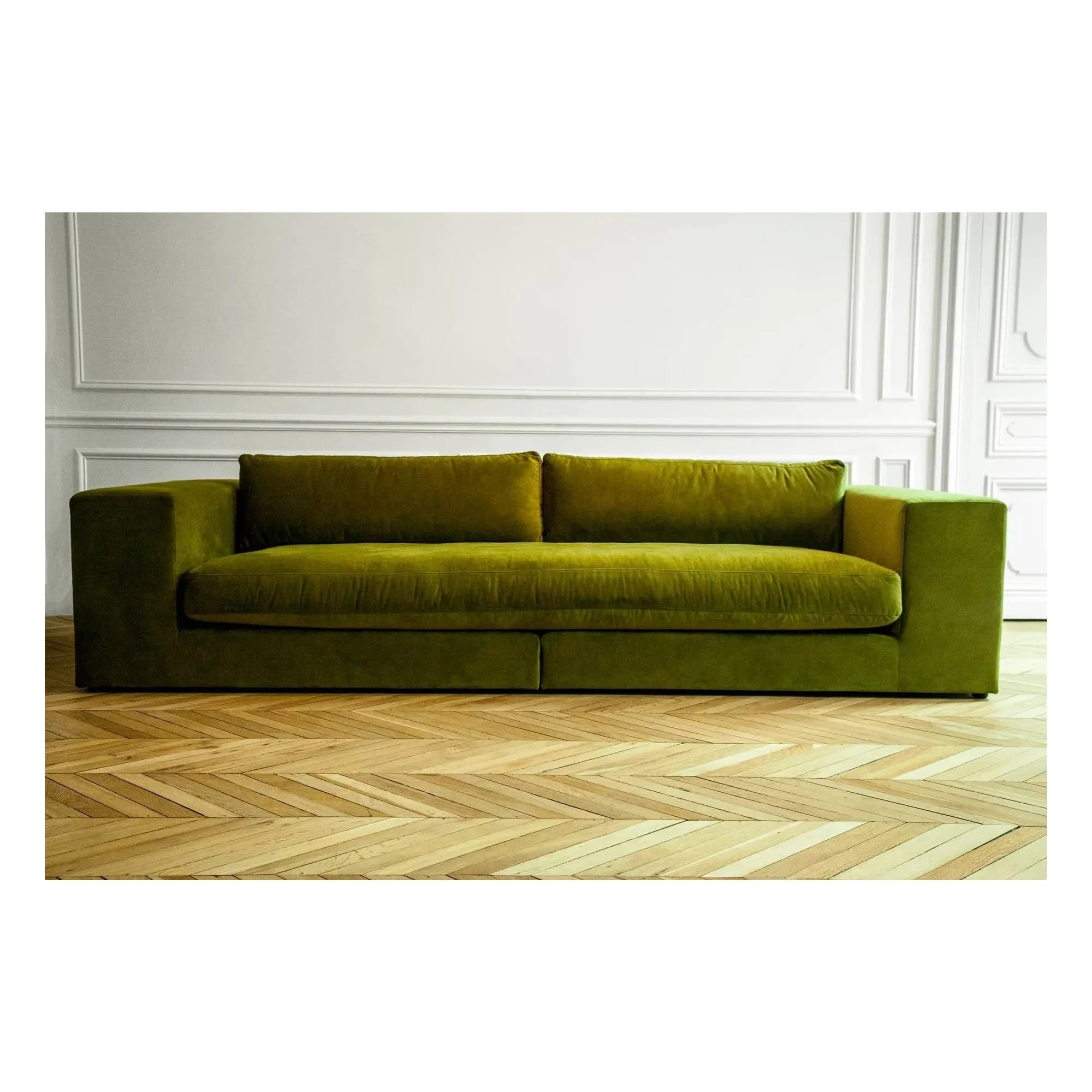 Sofá de 4 plazas Panac Edition - Bellechasse, terciopelo crudo - 275 cm | Verde musgo