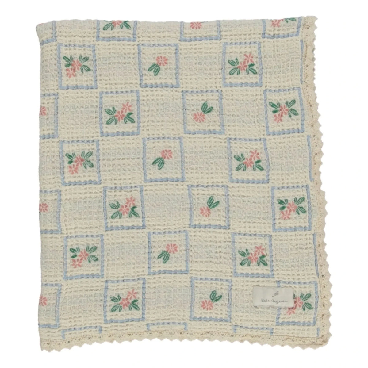 Bebe Organic - Manta de algodón orgánico con estampado floral Waffle | Crudo