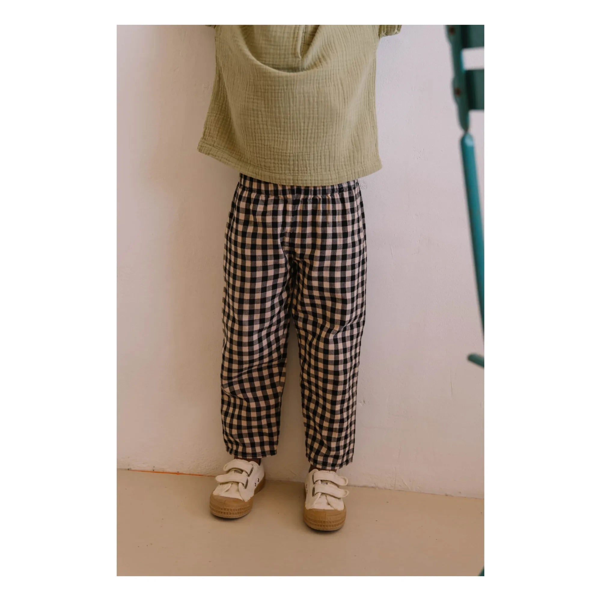 Studio Bohème - Pantalón de gasa de algodón orgánico Vichy Cousin | Negro