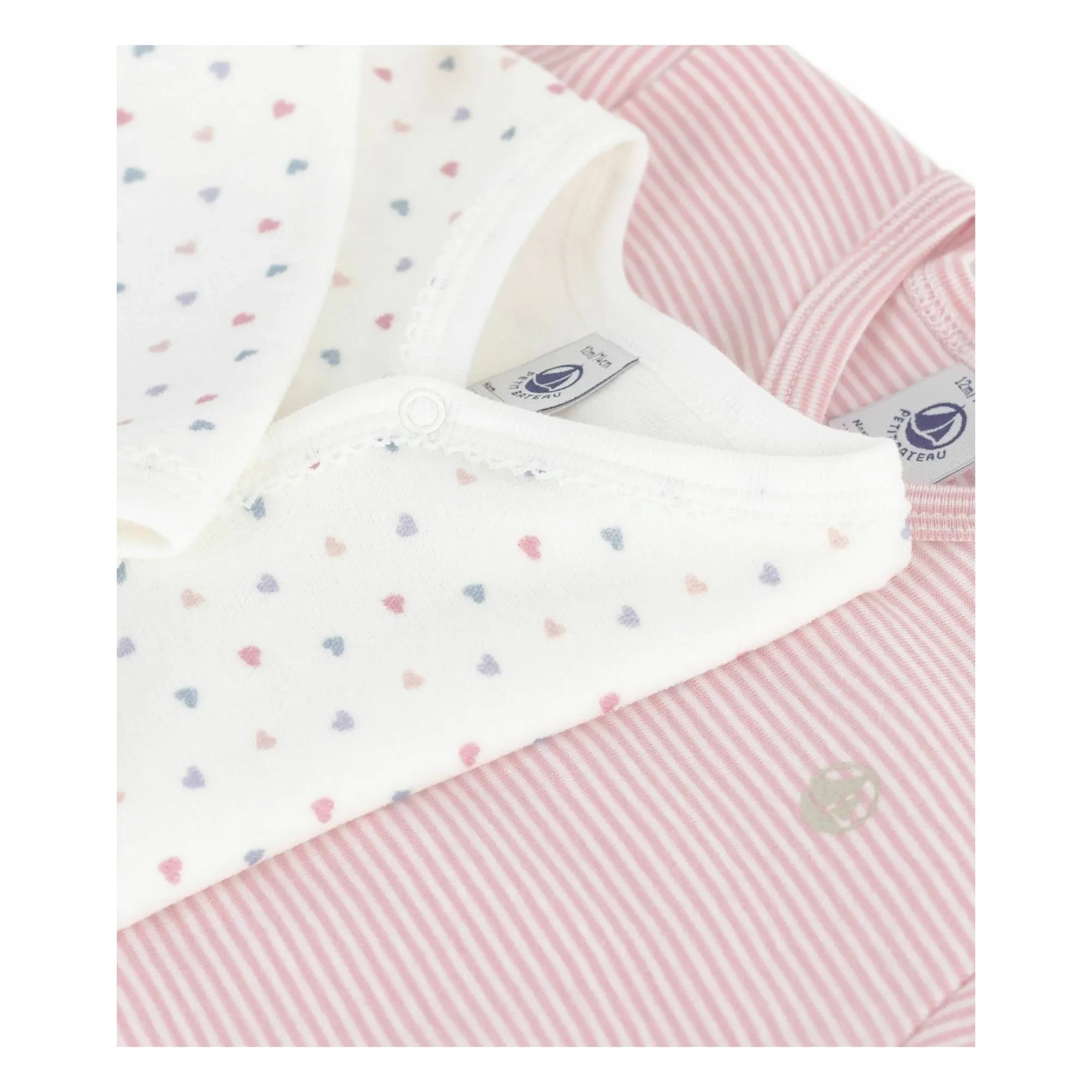 Petit Bateau - Conjunto de pijama de algodón orgánico con estampado de corazones (2 piezas) | Blanco