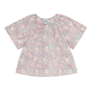 Petit Bateau - Blusa suelta de algodón con ribetes florales | Gris azulado