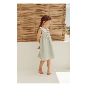 THE LiTTLE POETS - Vestido de algodón orgánico bordado con cuello Peter Pan | Verde almendra